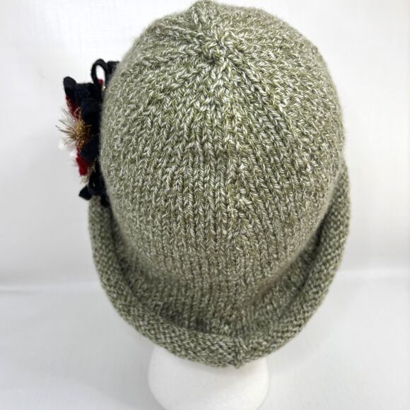 Womens Knit Boho Artsy Cloche Hat Small Medium Green Statement Eclectic